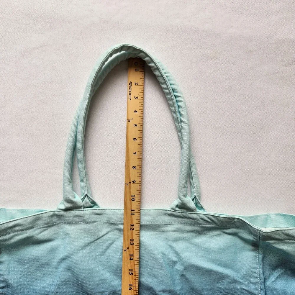Athleta Ombre Blue Tote Bag 100% Cotton Large Shopper Vacation Beach Pool Gym - Picture 5 of 7